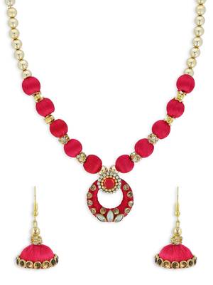 Girls Red Kundan Stone Ethnic Necklace Set 1