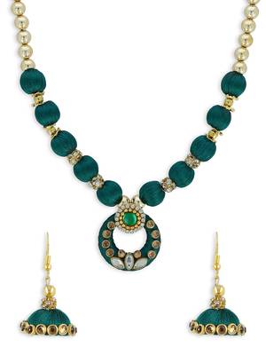 Girls Green Kundan Stone Ethnic Necklace Set 1