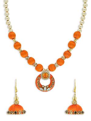 Girls Orange Kundan Stone Ethnic Necklace Set 1