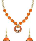 Girls Orange Kundan Stone Ethnic Necklace Set