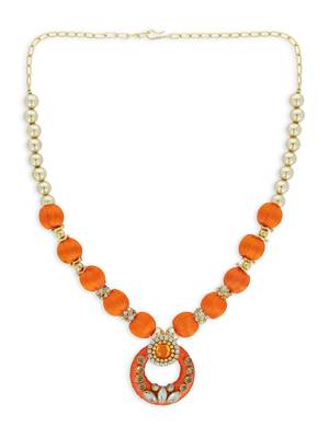 Girls Orange Kundan Stone Ethnic Necklace Set 2