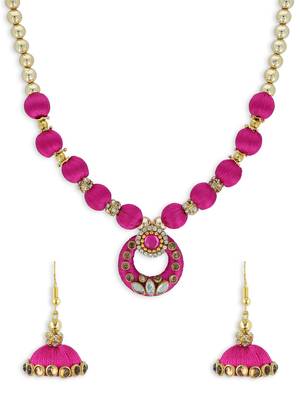 Girls Pink Kundan Stone Ethnic Necklace Set 1