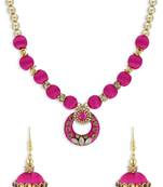 Girls Pink Kundan Stone Ethnic Necklace Set
