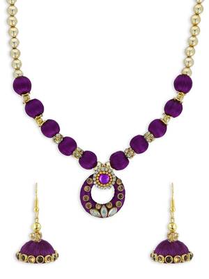 Girls Purple Kundan Stone Ethnic Necklace Set 1