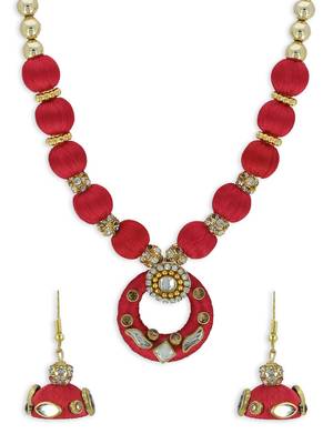 Girls Red Kundan Stone Ethnic Necklace Set 1