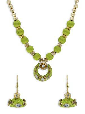 Girls Green Kundan Stone Ethnic Necklace Set 1
