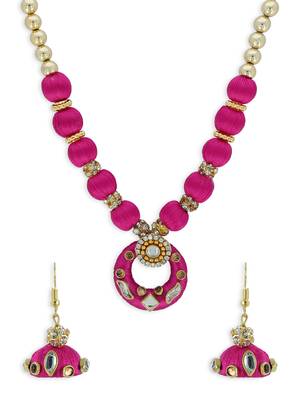 Girls Pink Kundan Stone Ethnic Necklace Set 1