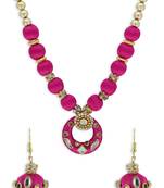 Girls Pink Kundan Stone Ethnic Necklace Set