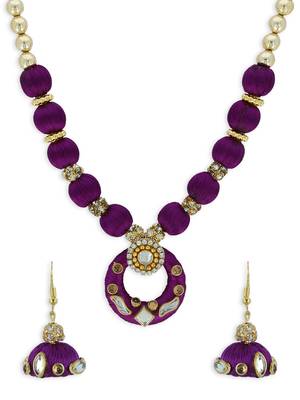 Girls Purple Kundan Stone Ethnic Necklace Set 1