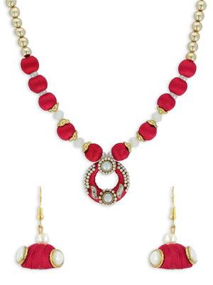 Girls Red Kundan Stone Ethnic Necklace Set 1
