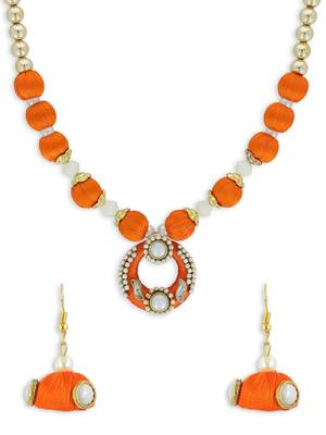 Girls Orange Kundan Stone Ethnic Necklace Set 1