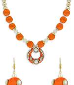 Girls Orange Kundan Stone Ethnic Necklace Set