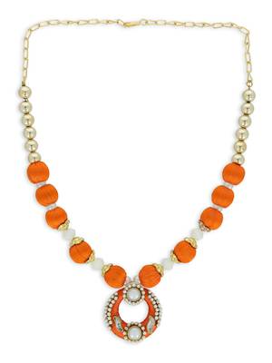 Girls Orange Kundan Stone Ethnic Necklace Set 2