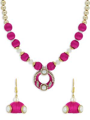 Girls Pink Kundan Stone Ethnic Necklace Set 1