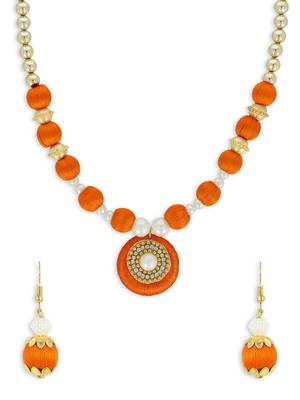 Girls Orange Ethnic Necklace Set 1