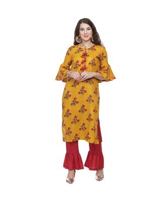 Printed kurta with Solid Flare Hem Palazzo 1
