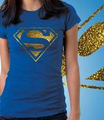 Superman Womens Glitter Tshirt at Offer, Womens Gold Special Effect T-shirt