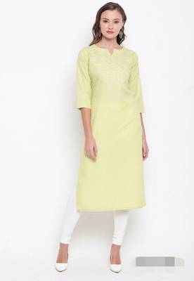 Light-parrot-green embroidered cotton short-kurtis 1