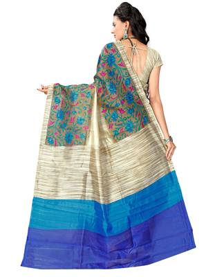 Cream Printed Bhagalpuri Saree With Blouse 2