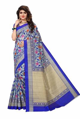 Light Blue Printed Bhagalpuri Saree With Blouse 1
