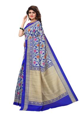 Light Blue Printed Bhagalpuri Saree With Blouse 2