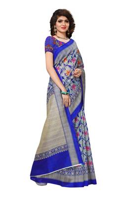 Light Blue Printed Bhagalpuri Saree With Blouse 3