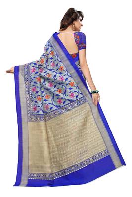 Light Blue Printed Bhagalpuri Saree With Blouse 4