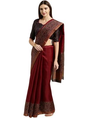 Maroon Printed Tussar Silk Saree With Blouse 1
