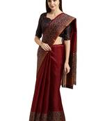 Maroon Printed Tussar Silk Saree With Blouse