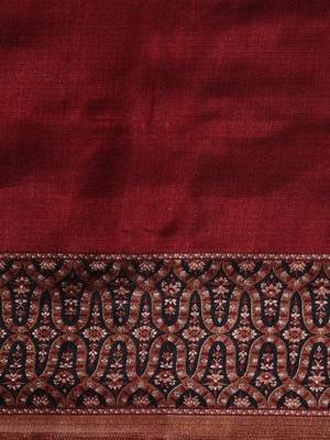 Maroon Printed Tussar Silk Saree With Blouse 4