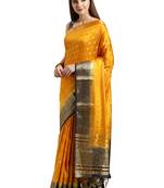 Mustard Woven Faux Kanjivaram Silk Saree With Blouse