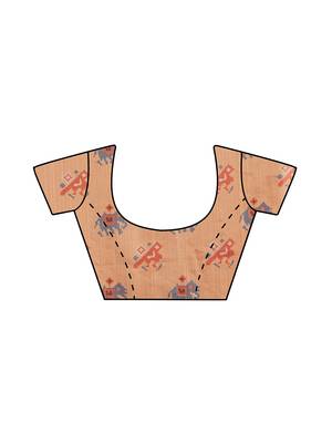 Peach Printed Faux Linen Saree With Blouse 2