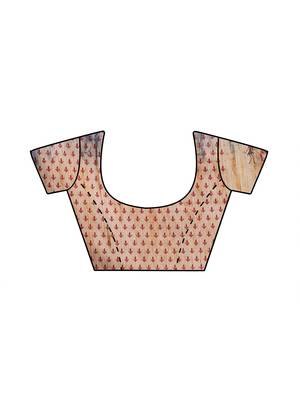 Beige Printed Faux Linen Saree With Blouse 2