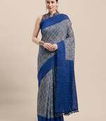 Grey Printed Faux Linen Saree With Blouse