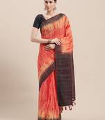 Peach Printed Faux Linen Saree With Blouse