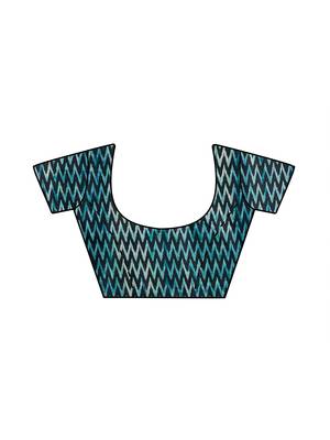 Turquoise Printed Faux Linen Saree With Blouse 2