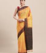 Yellow Printed Faux Linen Saree With Blouse