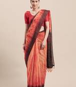 Orange Printed Faux Linen Saree With Blouse
