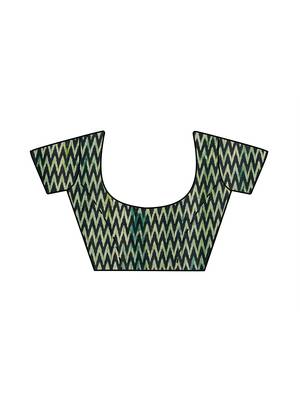 Green Printed Faux Linen Saree With Blouse 2