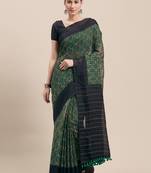 Green Printed Faux Linen Saree With Blouse