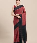Magenta Printed Faux Linen Saree With Blouse