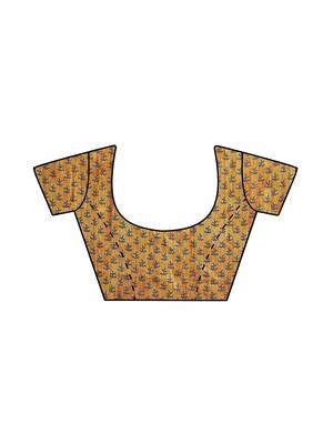 Yellow Printed Faux Linen Saree With Blouse 2
