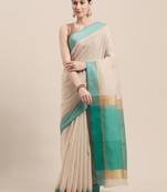 Beige Woven Cotton Saree With Blouse