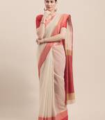 Beige Woven Cotton Saree With Blouse