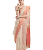 Beige Woven Cotton Saree With Blouse