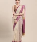 Beige Woven Cotton Saree With Blouse