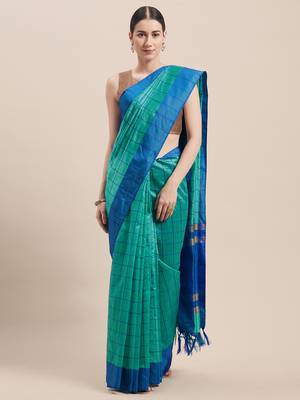 Green Woven Cotton Saree With Blouse 1