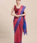 Magenta Woven Cotton Saree With Blouse