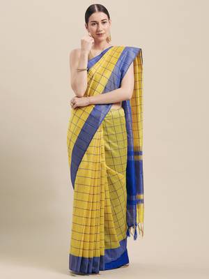 Yellow Woven Cotton Saree With Blouse 1