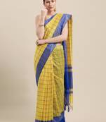 Yellow Woven Cotton Saree With Blouse